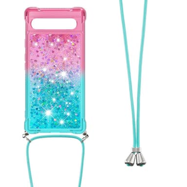 SKALO Google Pixel 7a Juoksuhiekka Glitter Mobile kaulapanta - Pinkki-Turkoosi