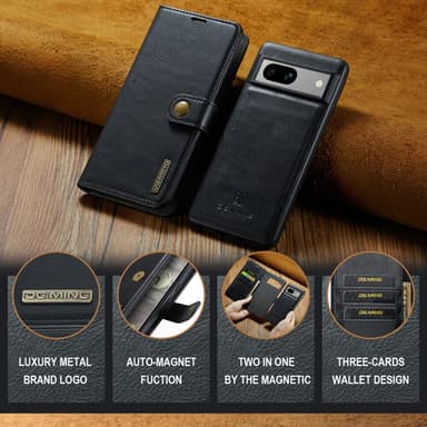 DG MING Google Pixel 7a 2-in-1 magneetti lompakkokotelo - Musta