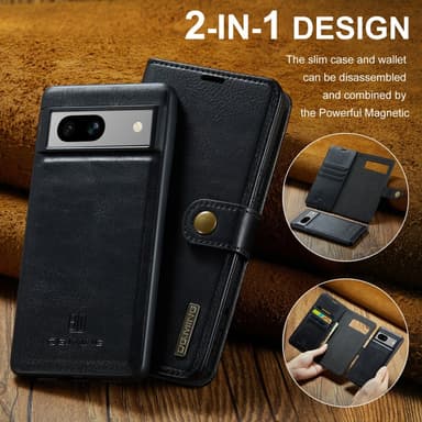 DG MING Google Pixel 7a 2-in-1 magneetti lompakkokotelo - Musta