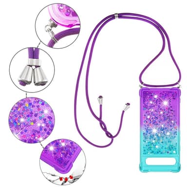 SKALO Google Pixel 7a Juoksuhiekka Glitter Mobile kaulapanta - Turkoosi-Violetti