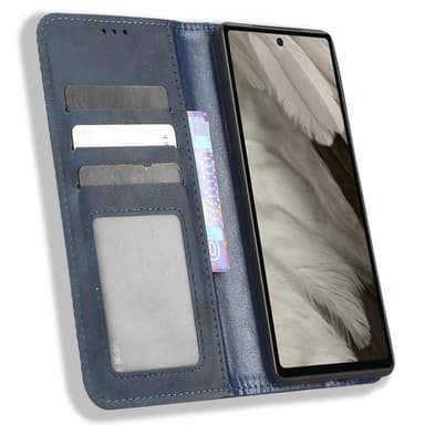 SKALO Google Pixel 7a Kohokuvioitu Premium lompakkokotelo - Sininen