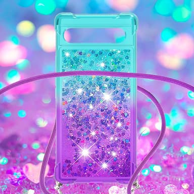 SKALO Google Pixel 7a Juoksuhiekka Glitter Mobile kaulapanta - Turkoosi-Violetti
