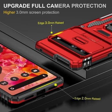 SKALO Google Pixel 7a Armor hybridi metallirengas kameran liukusäädin - - Punainen