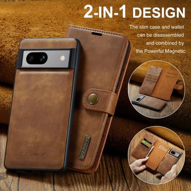 DG MING Google Pixel 7a 2-in-1 magneetti lompakkokotelo - Ruskea