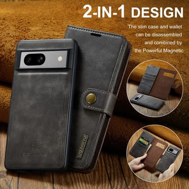 DG MING Google Pixel 7a 2-in-1 magneetti lompakkokotelo - Harmaa