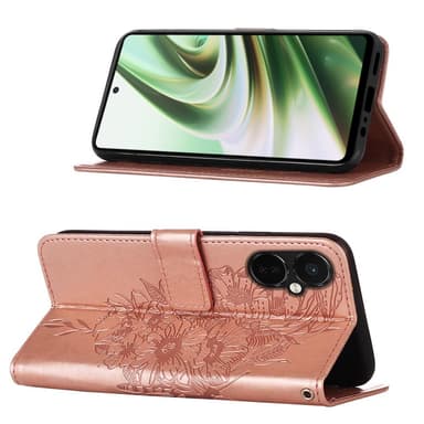 SKALO OnePlus Nord CE 3 Lite 5G Mandala Butterfly lompakkokotelo - Ruusukulta