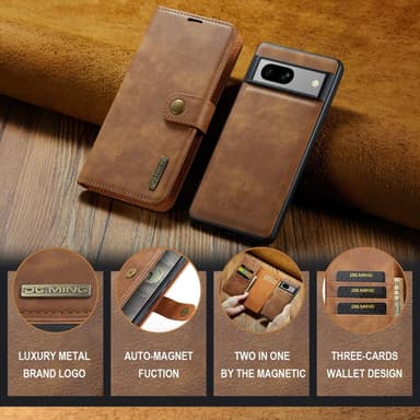 DG MING Google Pixel 7a 2-in-1 magneetti lompakkokotelo - Ruskea