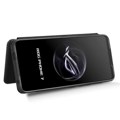SKALO Asus ROG Phone 7 5G Carbon Fiber Lompakkokotelo - Musta