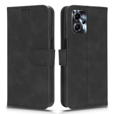 SKALO Motorola Moto G23 4G Matt PU Nahka lompakkokotelo - Musta