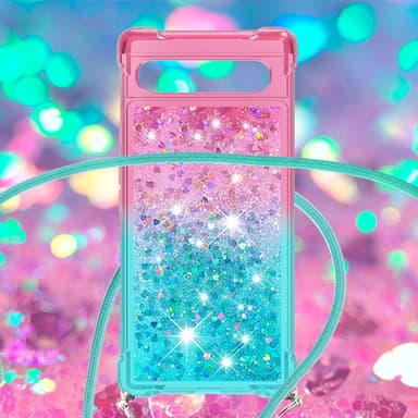 SKALO Google Pixel 7a Juoksuhiekka Glitter Mobile kaulapanta - Pinkki-Turkoosi