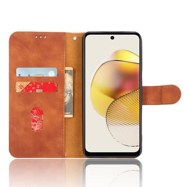 SKALO Motorola Moto G73 5G Matt PU Nahka lompakkokotelo - Ruskea