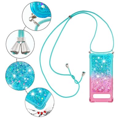 SKALO Google Pixel 7a Juoksuhiekka Glitter Mobile kaulapanta - Pinkki-Turkoosi
