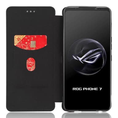 SKALO Asus ROG Phone 7 5G Carbon Fiber Lompakkokotelo - Musta