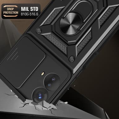 SKALO Motorola Moto G73 5G Armor hybridi metallirengas kameran liukusäädin - - Musta