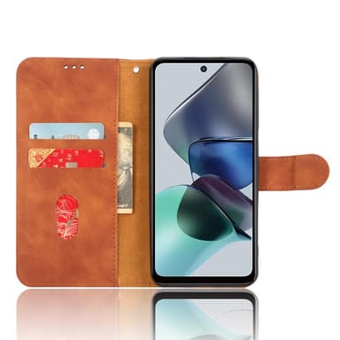 SKALO Motorola Moto G23 4G Matt PU Nahka lompakkokotelo - Ruskea