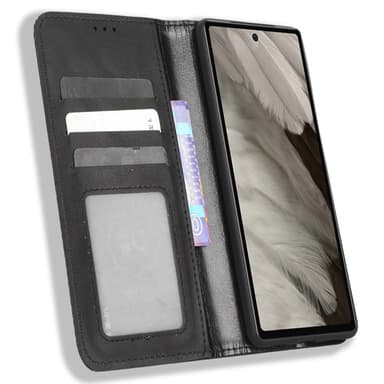 SKALO Google Pixel 7a Kohokuvioitu Premium lompakkokotelo - Musta