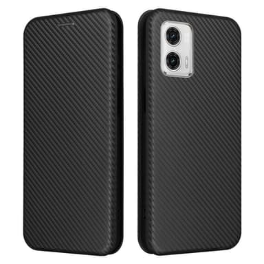 SKALO Motorola Moto G73 5G Carbon Fiber Lompakkokotelo - Musta
