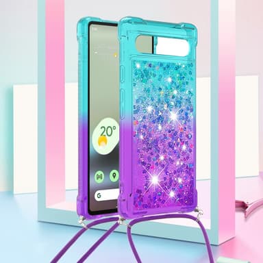 SKALO Google Pixel 7a Juoksuhiekka Glitter Mobile kaulapanta - Turkoosi-Violetti