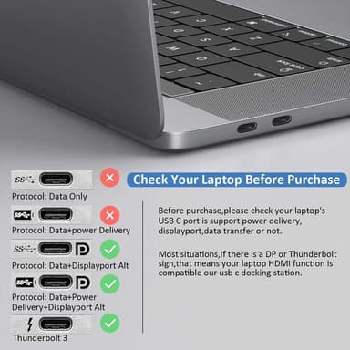 NÖRDIC 1-12 USB-C-telakointiasema kolminkertaisille näytöille 2xHDMI 4K30Hz, 1xVGA, USB-C PD 100W, Thunderbolt 3 & 4