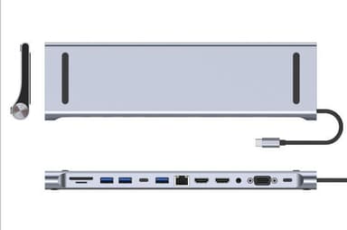 NÖRDIC 1-12 USB-C-telakointiasema kolminkertaisille näytöille 2xHDMI 4K30Hz, 1xVGA, USB-C PD 100W, Thunderbolt 3 & 4