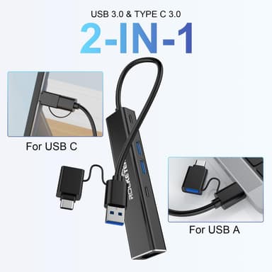NÖRDIC USB-A ja C-verkkosovitin 1xGiga LAN 2xUSB-C 5G 2xUSB-A 5G