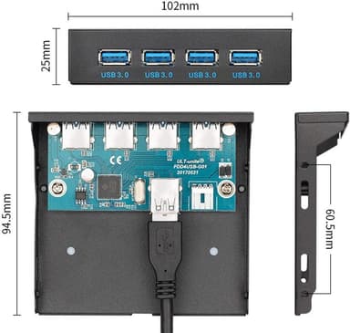 NÖRDIC 3,5"" Floppy etupaneeli 4xUSB3.0 5Gbps 20pin liitin