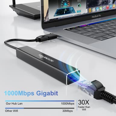 NÖRDIC USB-A ja C-verkkosovitin 1xGiga LAN 2xUSB-C 5G 2xUSB-A 5G