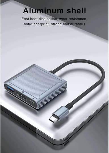 NÖRDIC 1-3 telakointiasema USBC 1xDP 8K60Hz 1xUSBC 100W PD ja 1xUSB-A 5Gbps