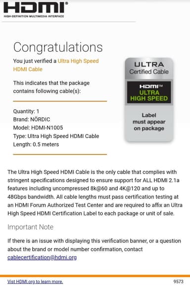 NÖRDIC-SERTIFIOIDUT KAAPELIT 50 cm Ultra High Speed ​​HDMI 2.1 8K 60Hz 4K 120Hz 48Gbps Dynamic HDR eARC VRR Nylon punottu kaapeli kullatut liittimet
