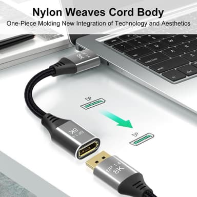 NÖRDIC 50 cm Displayport 1.4 jatkokaapeli UHD 8K60Hz 4K144Hz 32.4Gbps 10-bittinen HDR