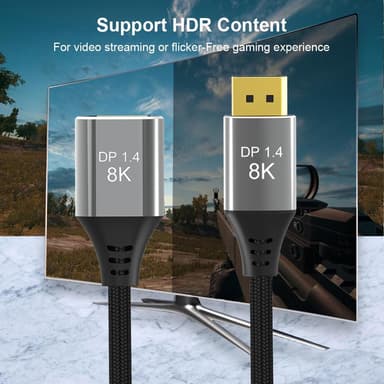 NÖRDIC 50 cm Displayport 1.4 jatkokaapeli UHD 8K60Hz 4K144Hz 32.4Gbps 10-bittinen HDR