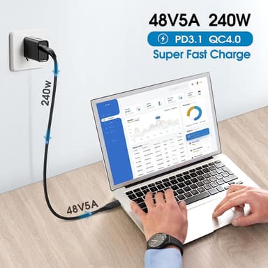 USB-IF-sertifioitu 1 m USB-C 2.0 240 W Pikalataus 480 Mbps