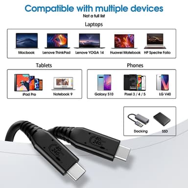 USB-IF-sertifioitu 1 m USB-C 2.0 240 W Pikalataus 480 Mbps