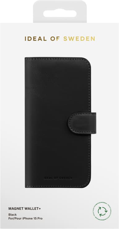 Ideal of Sweden Magnet Wallet+ iPhone 15 Pro lompakkokotelo (musta)