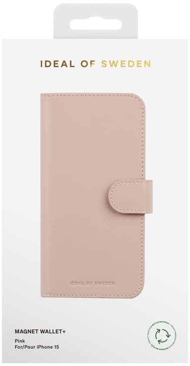 Ideal of Sweden Magnet Wallet+ iPhone 15 lompakkokotelo (pinkki)