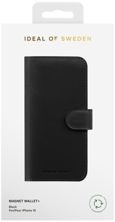 Ideal of Sweden Magnet Wallet+ iPhone 15 lompakkokotelo (musta)