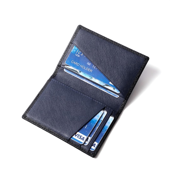 Ristikuvioinen RFID-suojaus taitettava lompakko aitoa nahkaa Musta
