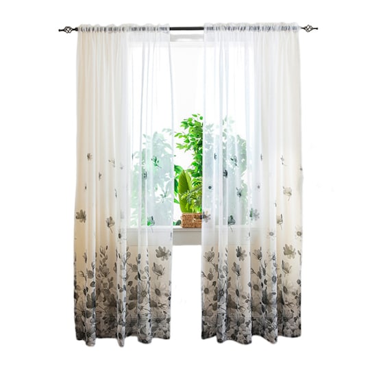 Långa semi-transparenta gardiner semi draperier för sovrum vardagsrum 2-delat Harmaa 1 x 2 m