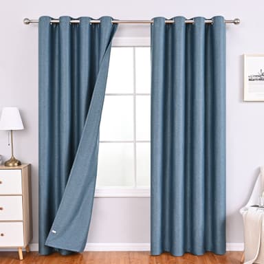Vändbara linne mörkläggningsgardiner 2-pack Sininen 140 x 260 cm