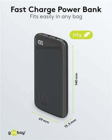 Goobay Pikalataus Powerbank 10 000 mAh (USB-C™ PD, QC 3.0)