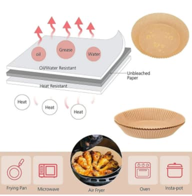 Air Fryer kertakäyttöpaperi rasvakeittimiin 16 cm 100 kpl valkoinen
