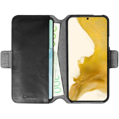 Nahkainen puhelinlompakko Galaxy S22 musta
