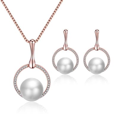Faux Pearl Halsband Armband Örhängen Set Ruusukulta