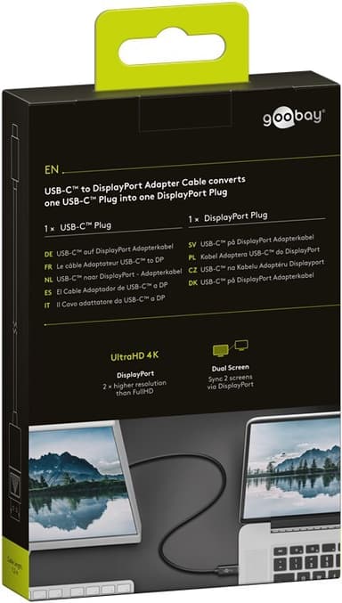 USB-C™-DisplayPort-sovitinkaapeli 4k 60 Hz, 1,20 m, musta