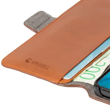 Krusell Nahkainen puhelinlompakko Galaxy S22+ konjakki