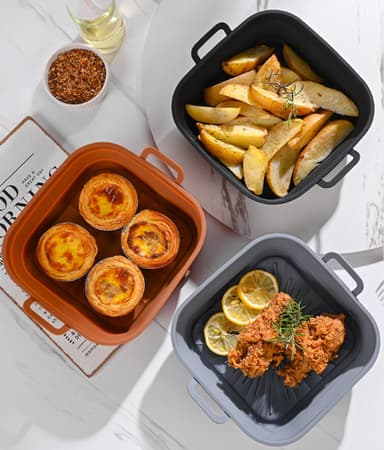 Kokoontaittuva neliön muotoinen Air Fryer silikonimuotti 17,5 cm Musta
