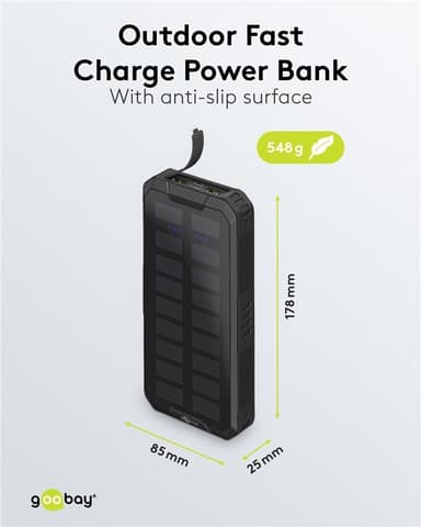 Goobay Pikalataus ulkona Virtapankki aurinkokennoilla 20 000 mAh (USB-C™ PD, QC 3.0)
