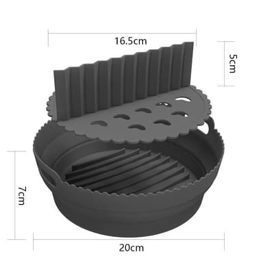 Kokoontaittuva pyöreä Air Fryer silikonimuotti jakajalla Musta