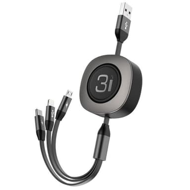 3i1 Snabbladdare med 1.2m utdragsbar kabel