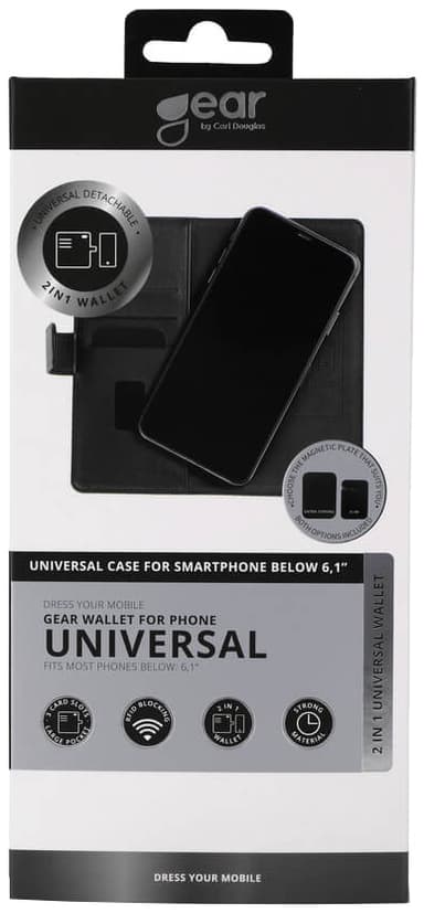 Gear universaali lompakkokotelo jopa 6,1" älypuhelimille (musta)